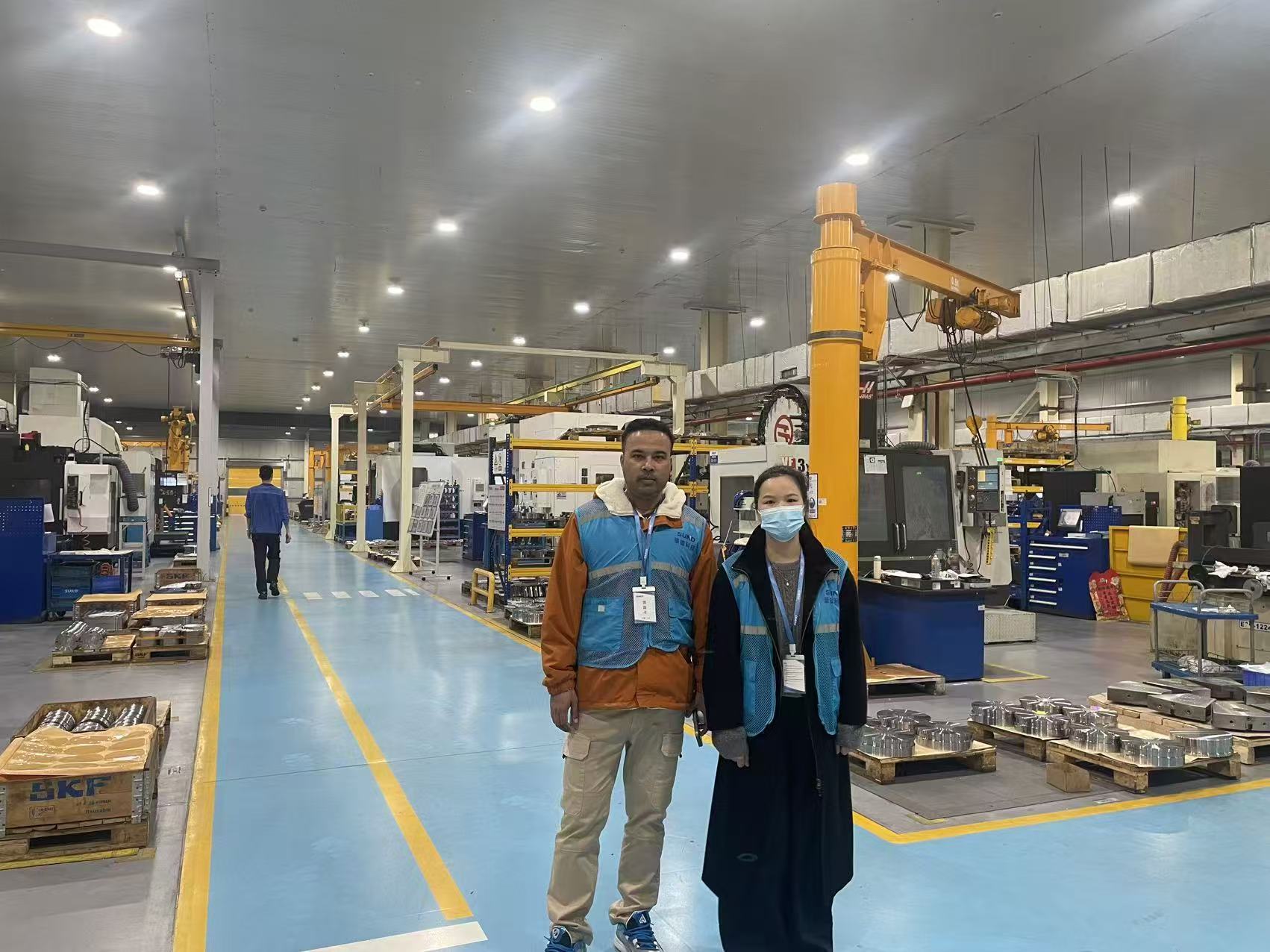 Factory floor joint visit with local team and manufacturer representative during export project follow up