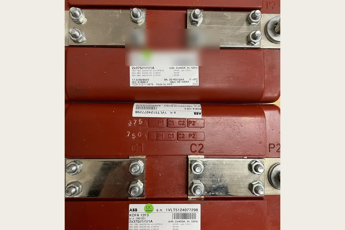 ABB KOFA 12F3 busbar current transformer for grid protection, switchgear and current transformers, team-handled supply reference