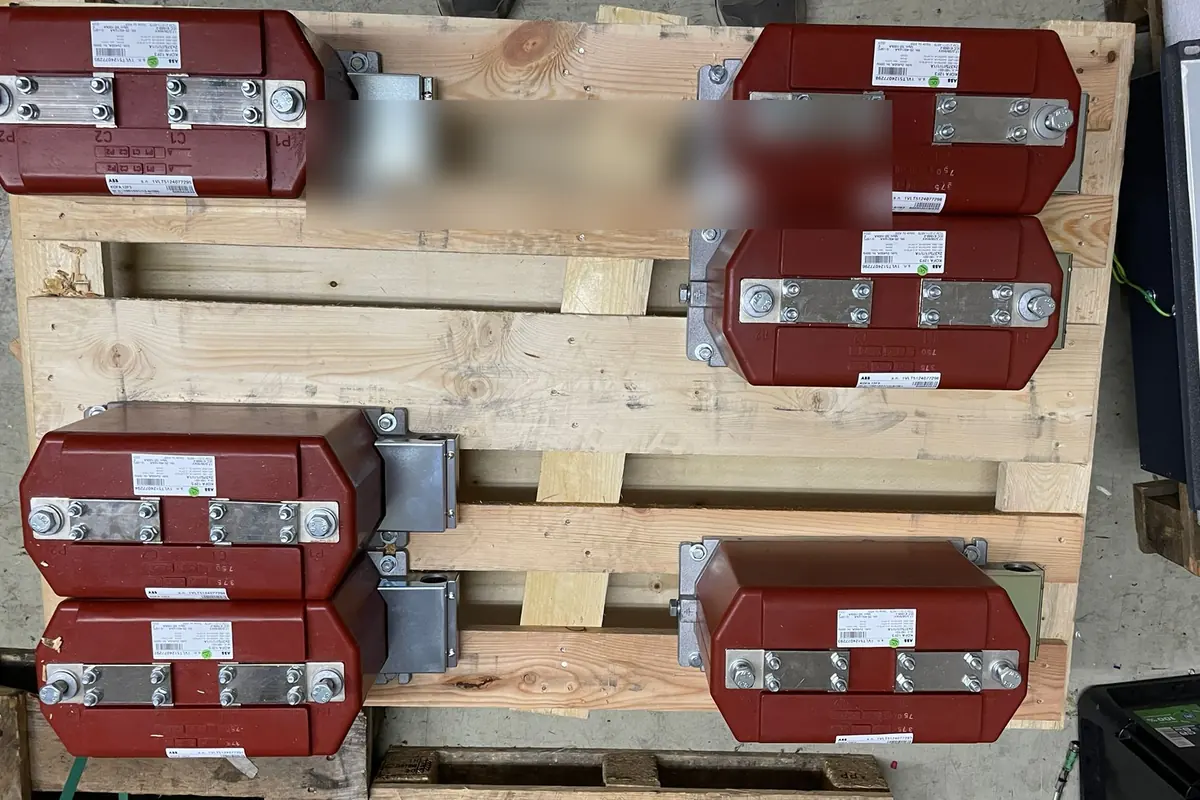 ABB KOFA current transformer pallet assembly for grid protection, switchgear and current transformers, team-handled supply reference