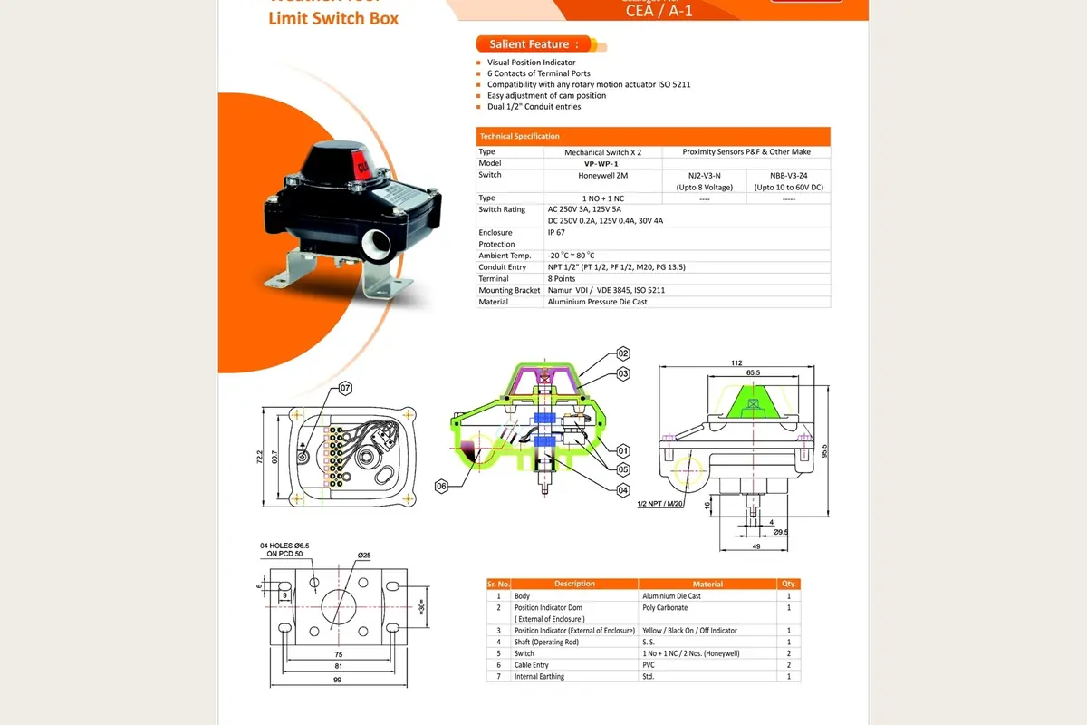 WP LIMIT SWITCH BOX for metering, automation and industrial control, team-handled supply reference